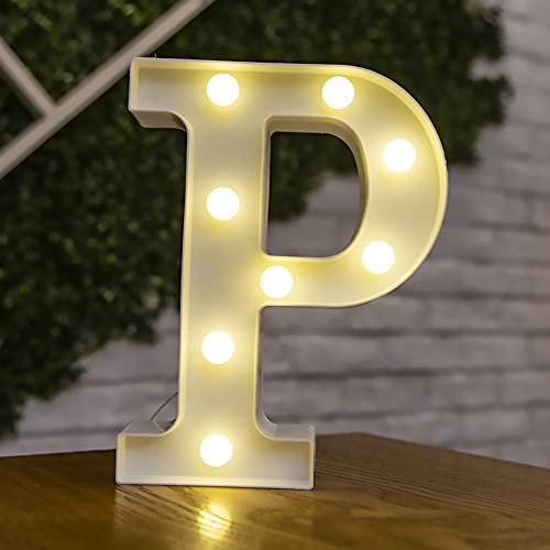 Tiardey Luces de Letras con Forma de símbolo LED, lámparas de Mesa de plástico con Forma de Alfabeto, Fiesta de Cumplea?os, Boda, decoración para Colgar en la Pared del hogar Todos los días-P