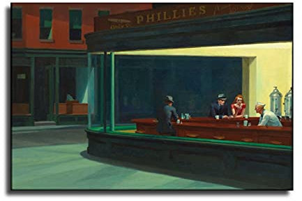 LIXI Nighthawks, Edward Hopper, amerikanischer Realismus, Künstler-Poster, Raumdekoration, ästhetisch, Schlafzimmer, Wandkunst, Badezimmer-Gemälde für Wanddekorationen, 40 x 60 cm, ungerahmt