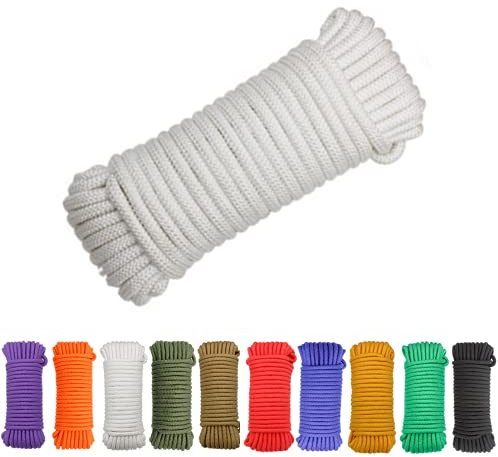 Avtytsda Nylon Rope Flag Pole Polypropylene Clothes Line Camping Utility Good for Tie Pull Swing Climb Knot All Purpose Flagline Rope 8mm x 20m (White)