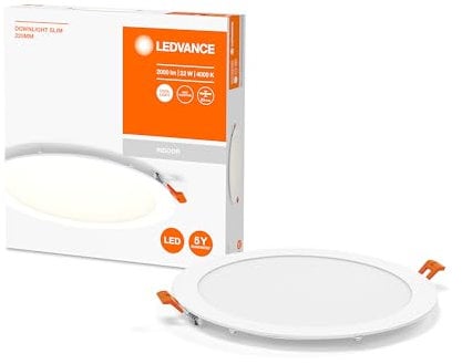 LEDVANCE LED SPOT INTEGRATED SLIM Ø22,5cm, Einbaustrahler Spot für sämtliche Innenbereiche, 22W, Farbtemperatur 4000K, 2400 Lumen, 240V, flaches modernes Design, inkl. Klemmvorrichtung, weiß