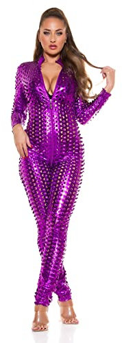Koucla 2 Way Zip Highcollar Wetlook Lederlook Catsuit Overall (Lila)
