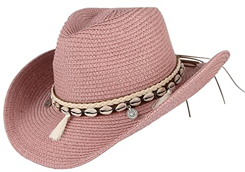 EOZY Cowboyhut Strohhut Damen Sonnenhut Sommer Strandhut Westernhut Panama Hut M Rosa