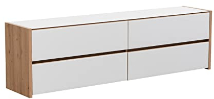 Mar.c.a. Design - TV-Schrank mit Gewinde in Antik-Optik und weiß lackiertem Glas, Griffe Farbe Silber, moderne Einrichtung mit Dämpfungsverschluss - 188 cm x 40 cm x 55,5 h