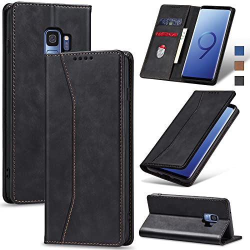 Jasonyu Case for Samsung Galaxy S9 Leather Wallet Flip Cover with Card Holder,Kickstand, Magnetic Closure,TPU Shockproof Phone Case Compatible with Samsung S9 (Black)