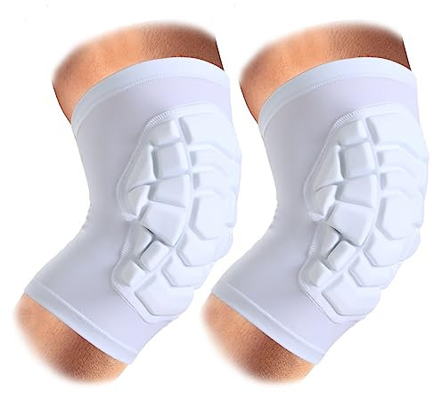 Rodilleras de compresión para pierna para todos los deportes, equipo protector de lucha libre, tallas para jóvenes y adultos, 1 par de rodilleras (manga corta, blanco, L, paquete de 2)