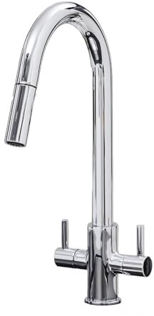 W04CH Twin Lever Kitchen Sink Mixer Tap with Pull Out Spray in Chrome