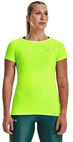 Under Armour Heatgear Armour T-Shirt à Manches Courtes, Vert/Argent, L Femme