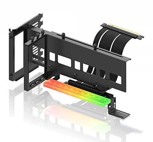 EZDIY-FAB GPU Vertical Mount PCIe 4.0 Graphic Card Holder with 5V 3 Pin ARGB LED Module, Video Card VGA Support Kit with PCIe 4.0 X16 Gen4 17cm/6.69in Riser Cable 90 Degree Right Angle-Black