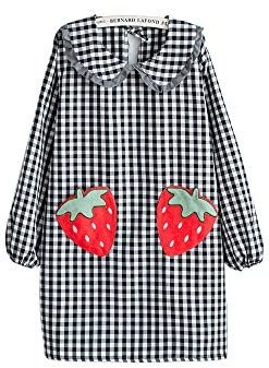 Cute Strawberry Aprons with Pockets Home Kitchen Cooking Baking Apron for Women Girls Waterproof Long Sleeve Aprons, Grey, Standard