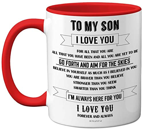 Stuff4 to My Son Mugs - Inspirational I Love You Mug, Gifts from Mum, Birthday Gifts, Gift from Dad, Idea for Christmas 11oz Red Ceramic Dishwasher Safe Mug