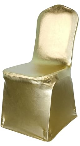WedDecor Chair Cover Shiny Gold Spandex Stretch Removable Protective Slipcover for Events, Wedding, Christmas Party, Banquet, Anniversary, and Birthday Decoration, Universal Fit | Arched Front Washable Removable Dining Chair Protector for Banquet Hotel Christmas Party Decoration
