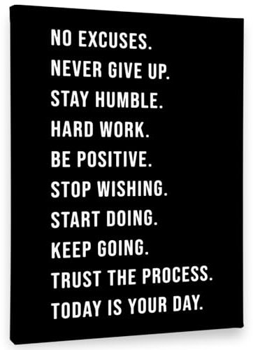 PHAMTE Wandkunst, Motiv: No Excuses Never Give Up, inspirierender Druck, gerahmt, Leinwand, Gemälde, Kunstwerk, Zuhause, Fitnessstudio, Yoga, Übung, Fitnessraum, Bürodekoration (27,9 x 35,6 cm)