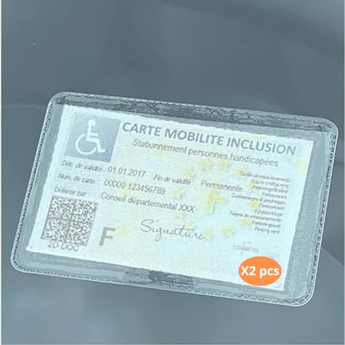 Idée pro mobilité® Support Carte Pare-Brise Transparent Adhésif - Inclusion Mobilité Réduite, Handicapé, CMI, Taxi, VTC | Lot de 2 Étuis Auto-Moto | Fabriqué en France