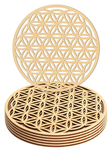 BELIHOME Wanddekoration Holzblume des Lebens, 6 Stück Holzblume des Lebens Wohnkultur, Birkenholz Untersetzer mit Blume des Lebens Muster für Deko Haus Wandbild Wohnzimmer