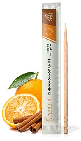 Wunder palillos de dientes con sabor - 200 palillos de dientes envasados individualmente - disponibles en 8 refrescantes sabores - aliento fresco - palillos de dientes con sabor (canela/naranja)