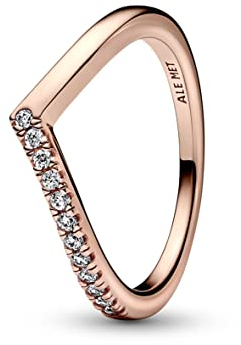 PANDORA Timeless Wishbone Halb Funkelnder Ring mit 14 Karat rosévergoldeter Metalllegierung und Cubic Zirkonia Timeless Collection, Größe 54, 182394C01-54