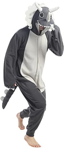 dressfan Tier Triceratops Drache Kostüm Drache Jumpsuits Drache Weihnachten Pyjamas Cosplay Kostüm Halloween Schlafanzug für Unisex Erwachsene Jugendliche Kinder,XL