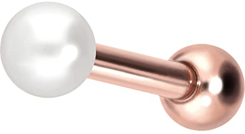 PIERCINGLINE Titan Ohrpiercing mit Innengewinde SYNTHETISCHE PERLE Roségoldfarben 6 mm Stablänge | 3 mm Perlengröße Piercing Ohr Helix Tragus Lobe Farb & Größenauswahl