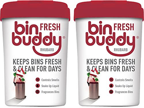 Bin Buddy Fresh Rhubarb 450g, Pack of 2 - Bin Freshener Deodoriser Powder, Leaves Your Bin Smelling Great - Suitable for Indoor and Outdoor Bins
