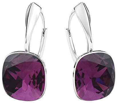 Square 12 mm Wunderbar Hängend Ohrringe 925 Silber Österreichische Zirkonia - Schmuck für Frauen und Mädchen - Hängeohrringe Ideal für Geschenke für Frauen (Ametyst)