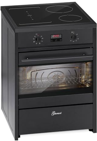 GURARI Induktions Standherd mit Elektrobackofen • GCH E 612 BL • Induktion Freistehend Standherd 60 cm • Schwarz • Range Coocker Herd mit Induktionskochfeld mit 4 Boosterkochzonen