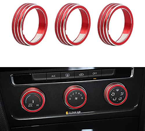 BLINGOOSE Auto Accessoires für Volkswagen VW Golf MK7 Klimaanlage Knopf Abdeckung Aufkleber AC Knob Covers Car Innenausstattung Zubehör Dekor Rot Aluminiumlegierung 3 Stück
