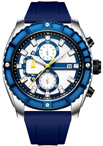findtime Uhren Herren Chronographen Armbanduhr Herrenuhren Schwarz Blau Business Klassische Männer Wasserdicht Edelstahl Analog Datum Stoppuhr Kalender Quarz Große Uhr für Jungen