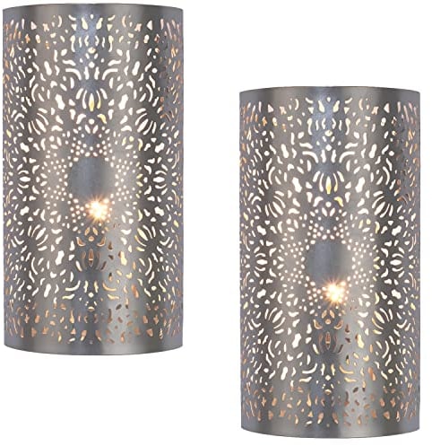 2er Set Marrakesch Orientalische Lampe Wandleuchte aus Metall Wandlampe Leuchte Yassan Silber 29cm als Wanddeko (Silber, 2 Stück)