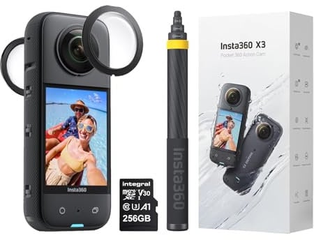 Insta360 X3 - Kit de extensión de cámara de acción de 360 Grados Que Incluye: Palo Selfie de Fibra de Carbono 3M + Protectores de Lente + 256 GB