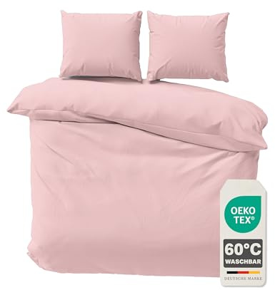 Devior Bettwäsche Set Mikrofaser 200x200 cm, Rosé – 3-teilige Uni Bettwäsche mit 2X Kissenbezug 80x80 cm, Reißverschluss, Bettbezug, Oeko-Tex Zertifiziert, Allergiker geeignet, Atmungsaktiv
