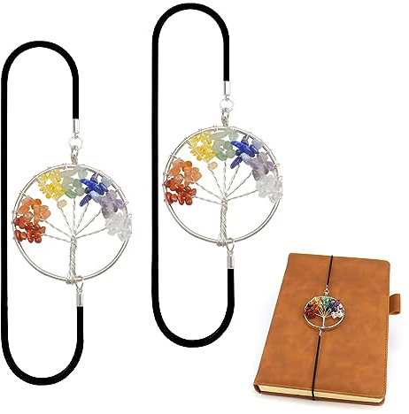 Lesezeichen,2Stück Lesezeichen mit Elastisches,Lebensbaum Bookmark Elastisches Lesezeichen,Baum des Buchzeichen Handgefertigt Buch Zubehör Elastische Lesezeichen für alle Bücher Tagebuch