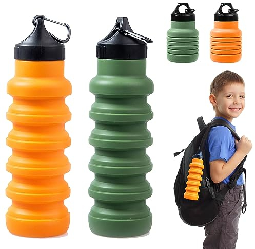 MFCGHXR2pcs bouteille pliable, bouteille pliable en silicone, bouteille d eau pliable, adaptée pour l extérieur, les voyages, le cyclisme, la randonnée bouteille d eau portable (vert foncé, orange)