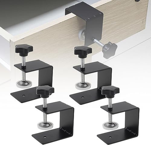 Omninmo 4pcs Drawer Fixing Clip, Drawer Front Panel Installation Clamp Cabinet Hardware Jig C Clamps Drawer Drill Hole Guide C Clamp for Woodworking Tables Desk Mount, with Big Silicone Protective Pad