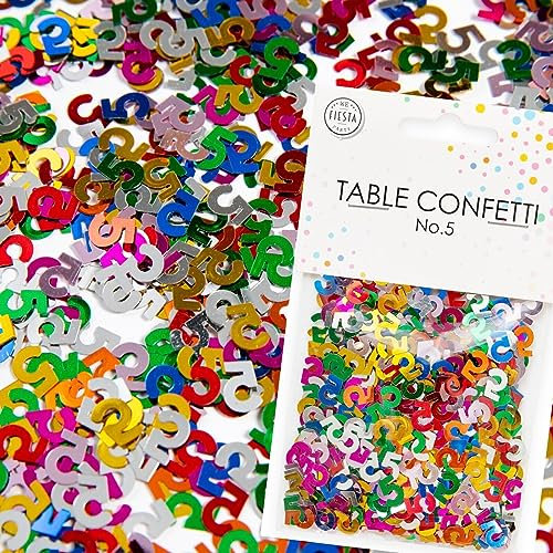Konfetti Zahl 5 Bunt zum 5. Geburtstag | Deko für Kindergeburtstag und Party | 500 Stück, metallic-bunt, 10mm groß | Zahlenkonfetti Tischkonfetti Tischdeko Jubiläum, Edition: Zahl 5