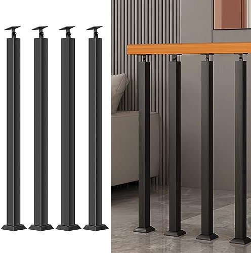 Quadratische Treppengeländerpfosten – Um 270° Verstellbare Metallgeländerspindeln Mit Flacher Halterungsbasis Und Schraubensätzen; Schwarze Eisenpfosten Eignen Sich Für Terrassen