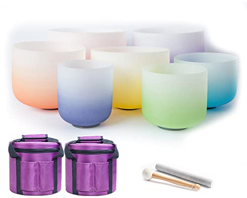 Juego de Cuencos tibetanos de Cristal de 6 a 12 Pulgadas, 7 Piezas AG Note, con Estuche de Transporte, mazo de Goma, Junta tórica para Palo de Ante, para Terapia de meditación, San