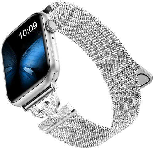 MaEiol Metal Correa para Apple Watch 41mm /40mm /38mm /42mm(Series11/10), Correas Magnética Acero Inoxidable Pulsera para Apple Watch SE/Series 11 10 9 8 7 6 5 4 3 2 1, Plata