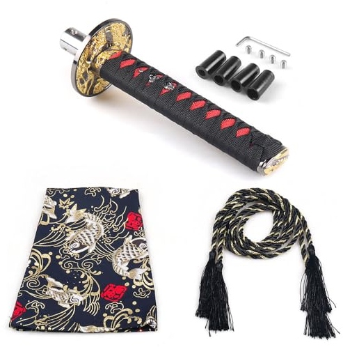 Dyno Racing Universal JDM Katana Samurai Schwert Schaltknauf Schalthebel 200 mm mit Staubschutz Schaltknauf Kragen mit Adaptern