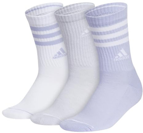 adidas Calzini da uomo a 3 strisce (3 paia) con compressione ad arco, Bianco/Trasparente Onice Grigio/Viola Tono Viola, M