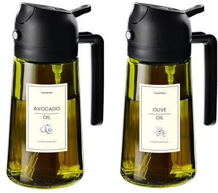 TrendPlain Spray Huile Cuisine 470ml – Vaporisateur Huile Air Fryer 2-en-1 pour Cuisson, Salades, Vinaigre et Accessoire Cuisine avec Stickers, Protection Contre la Lumière - 2 Noirs
