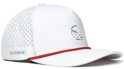 Golf Hat Snapback with Rope Design, Water Proof, Moisture Wicking, Breathable, Quick Drying, High Performance Golf Hat, The Captain 2 Golf Cap White Hat with Red Rope, White, One size