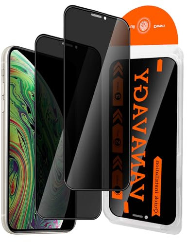 VANAVAGY 2 Pack Privacy Glass Screen Protector for iPhone Xs max, [Easy Installation] Plating Film with Frame Full Coverage Case for Apple Xs max