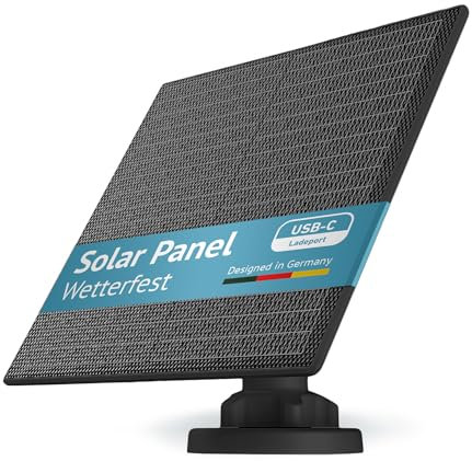 PetTec - Solar Panel für Überwachungskamera aussen Pet Cam - Solarmodul 4,4W in Schwarz - Für Outdoor Kameras mit Akku & USB-Port - Ideal für Pet Cam Produkte - Inkl. Ladekabel und Halterung
