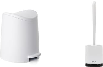 TATAY Standard Bathroom Bin with Pedal, 3L Capacity, Color White + Silicone Toilet Brush, Flexible, with Quick Drying Ventilation, Gray Brush.