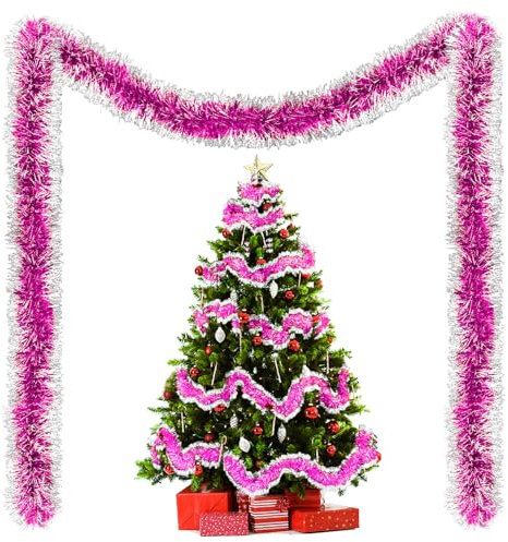 Lot de 6 Guirlandes de Noël Roses Brillantes - Décoration pour Sapin, Rideaux, Chambre et Fête - Guirlande Dorée