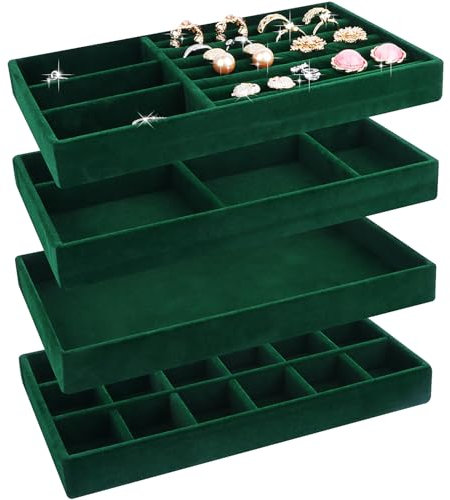 LWAIX Schmuckaufbewahrung Schublade Schmucktabletts Schmuck Organize Schmuck Organizers Schubladen für Schmuck Schubladeneinsatz Aufbewahrung Ordnungssystem Ohrringe Armband Ringe 4PCS (Grün)