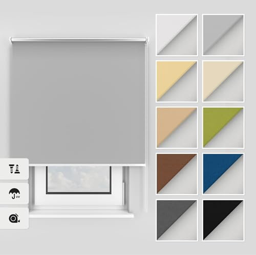 Estika Thermo rollos mit Bohren 110x220 cm Farbe: Grau, Verdunklungsrollo Deckenmontage und Wandmontage, Thermorollo hitzeschutz, Jalousien Fenster