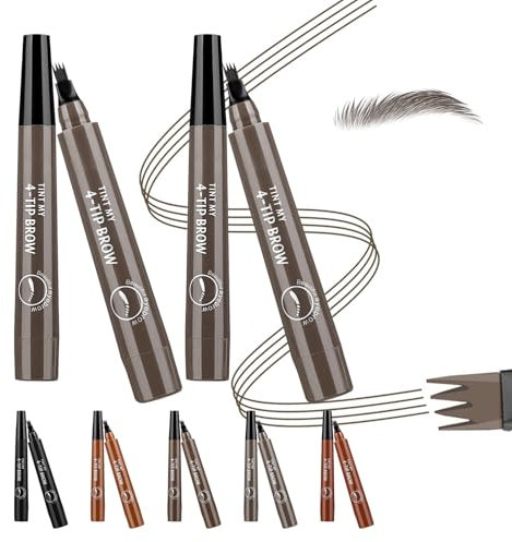 2PCS 4 Fork Tip Eyebrow Pencils, Pronged Waterproof Eyebrows Pen, 3D Effect Create Natural Eyebrow Shape Long Lasting Keep For Women (Gray Brown)