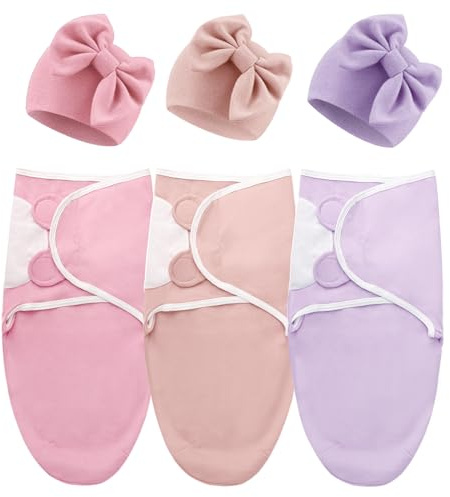 DRESHOW Neugeborene Swaddle Decke Hut Set Baby Einstellbar Gedruckt Swaddles für 0-3 Monate Mädchen Jungen