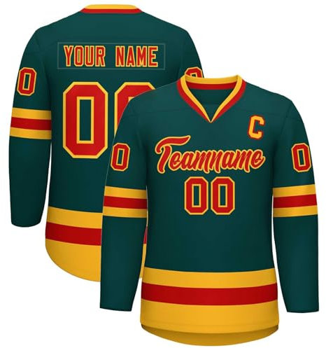 KONG JIMFAN Eishockey Trikot Personalisiertes,Hockey Kostüm für Erwachsene Bequem Atmungsaktiv Eishockey Trikots mit Eigenem Namen Nummer Logo & Teamname,Sporttrikot für Mannschaften(#B Dark Green)